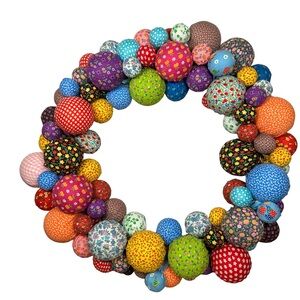 Colorful Fabric Ball Wreath vintage retro 50s 60s